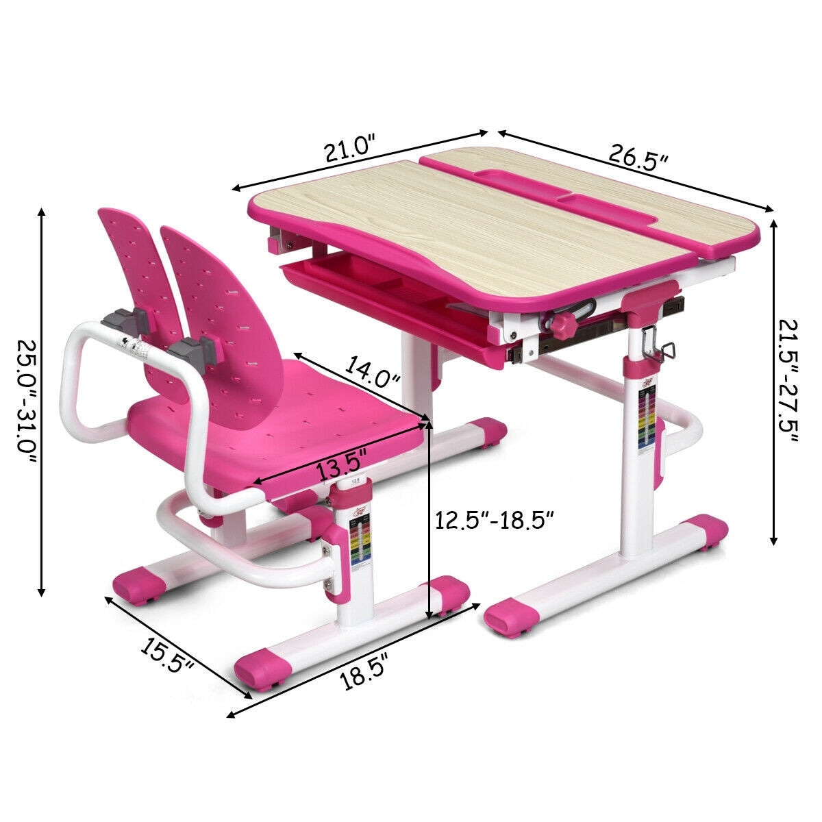 Adjustable Height Kids Study Desk and Chair Set Gray