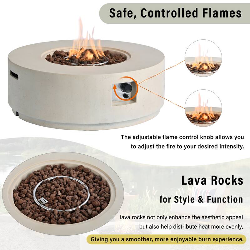 38.2" Round Outdoor Propane Fire Pit, Outside Fire Pit Table with 50000 BTU, Steel Burner, Lava Rocks, Waterproof Cover