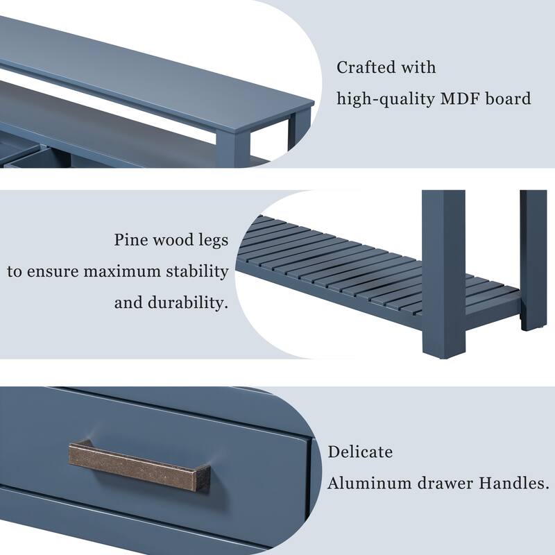Modern Console Table with 4 Drawers and 2 Shelves