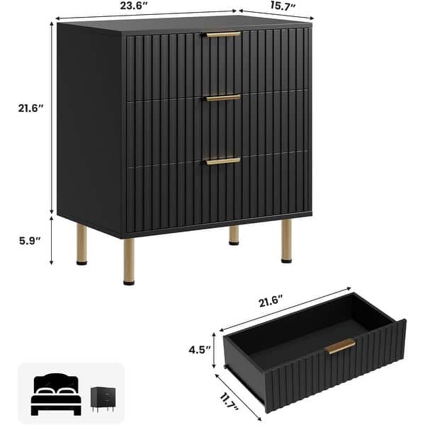 dimension image slide 0 of 4, Garvee 3 Drawer Dresser for Bedroom, Fluted Modern Nightstand with Deep Drawers,Wooden Chest of Drawers