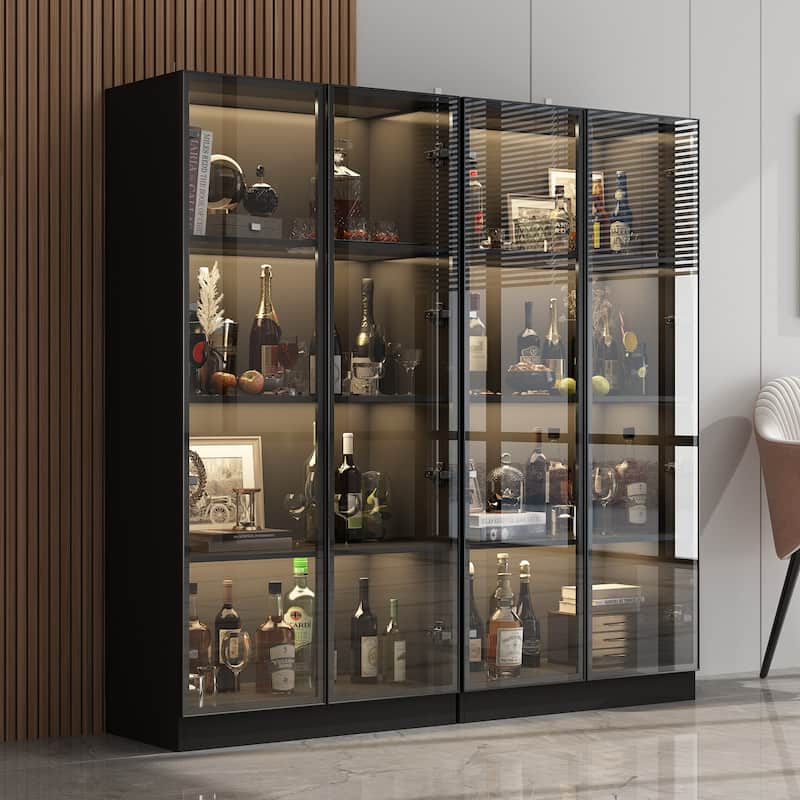 63"Hx31.5"W Lighted Display Cabinet with Glass Doors Bookshelf Buffet