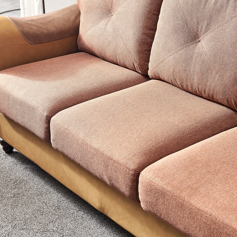 Living Room General Use Linen Fabric Faux Leather with Wood Leg Love Seat (Beige)
