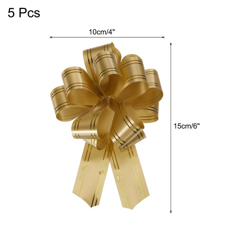 5pcs 4 Inch Large Pull Bow Metallic Gift Wrapping Bows with Gold Edge