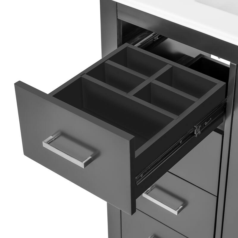 36'' Bathroom Vanity with Ceramic Sink Combo, Solid Wood Frame Bathroom Storage Cabinet with 3 Drawers& Soft Closing Doors