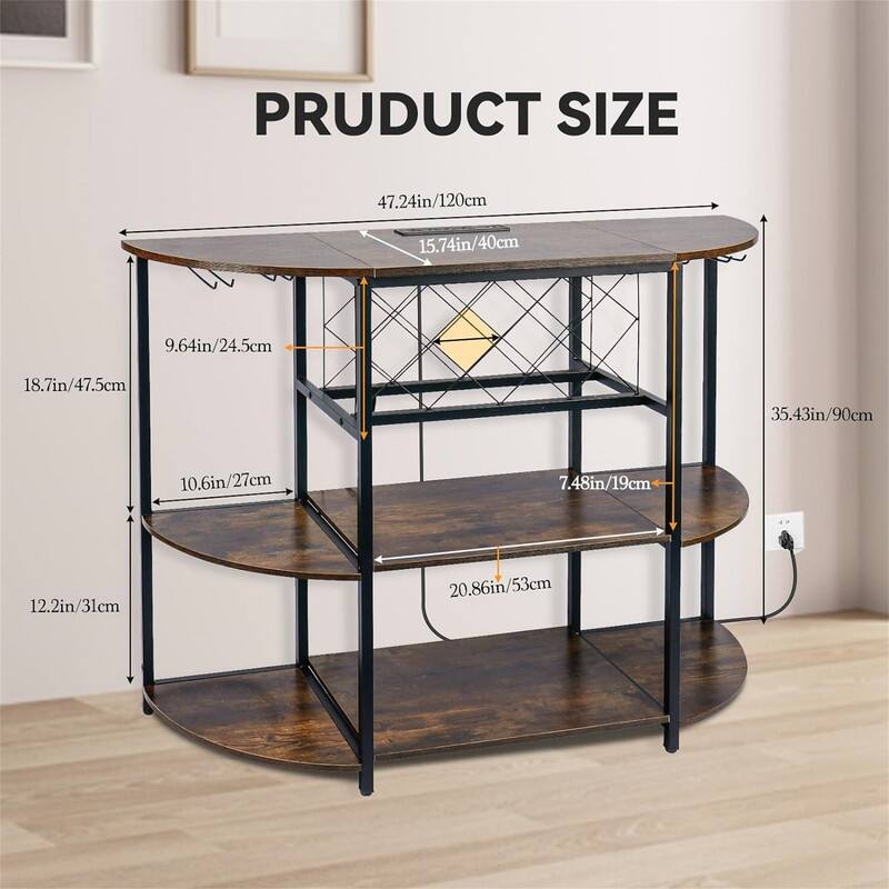 Bar Table Cabinet 4 Tier with Power Outlet - 15.74"D x 47.2"W x 35.4"H