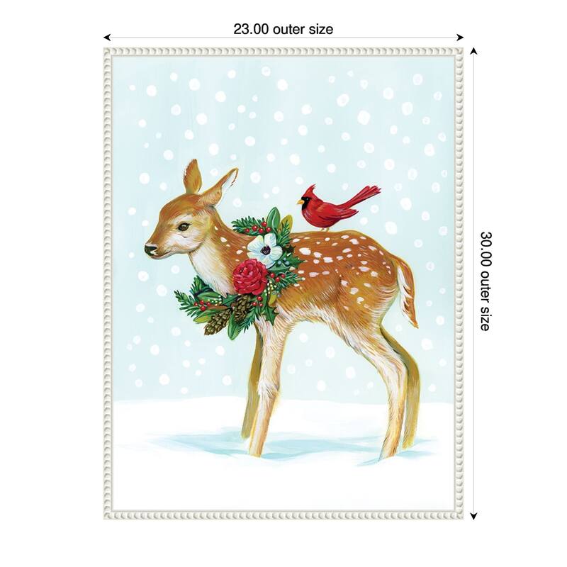 Winter Woodland Creatures with Cardinals II by Laura Marr (23 x 30 in.), Framed Canvas Wall Art Print - Sylvie Beaded White