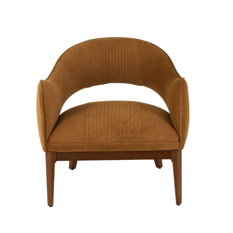 Brown Polyester Curved Back Living Room Accent Chair with Wooden Frame