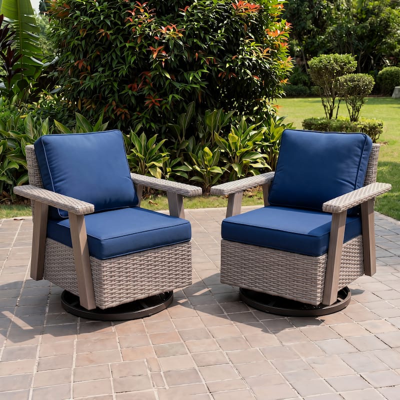 COZYWOR Outdoor Rattan Swivel Rocking Chair With Cushions