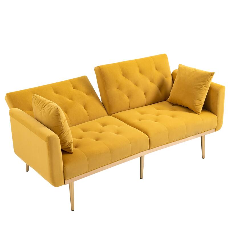 65.35" Velvet Futon Sofa Bed with Adjustable Backrest