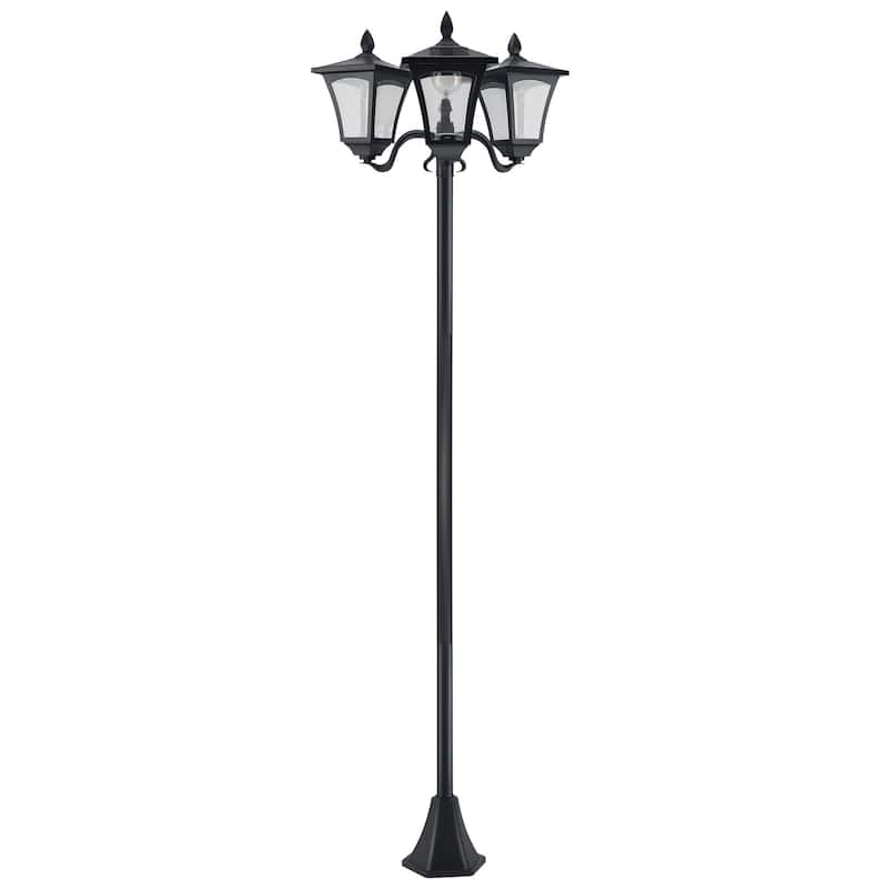 Outsunny 72" Solar Lamp Post, Triple-Head Street Light, All-Weather Waterproof Stainless Steel, Vintage Style for Garden, Lawn - Black
