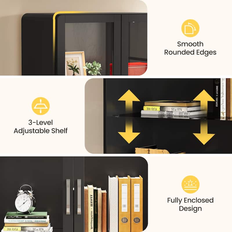 64'' Tall Display Cabinet with Acrylic Doors and LED Lights - N/A