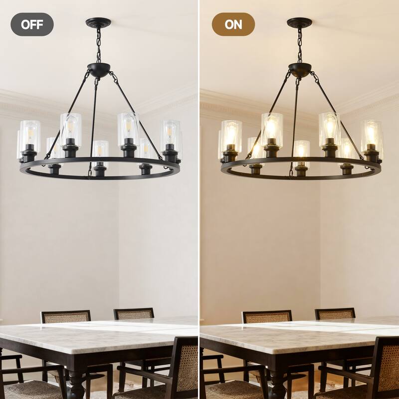 9-Light Black Wagon Wheel Chandelier With Light (No Bulbs) For Living Room Dining Room Kitchen--E26