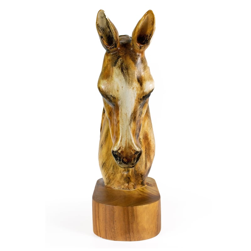 18" Solid Wood Hand Carved Horse Art Head Statue Sculpture Handcrafted Handmade Wooden Decorative Home Decor Accent Decoratio