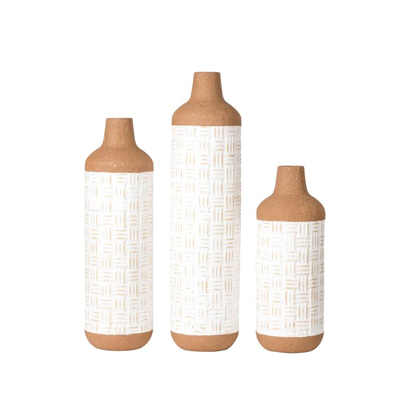 Glitzhome Set of 3 Boho Farmhouse Decorative Table/Floor Metal Vases