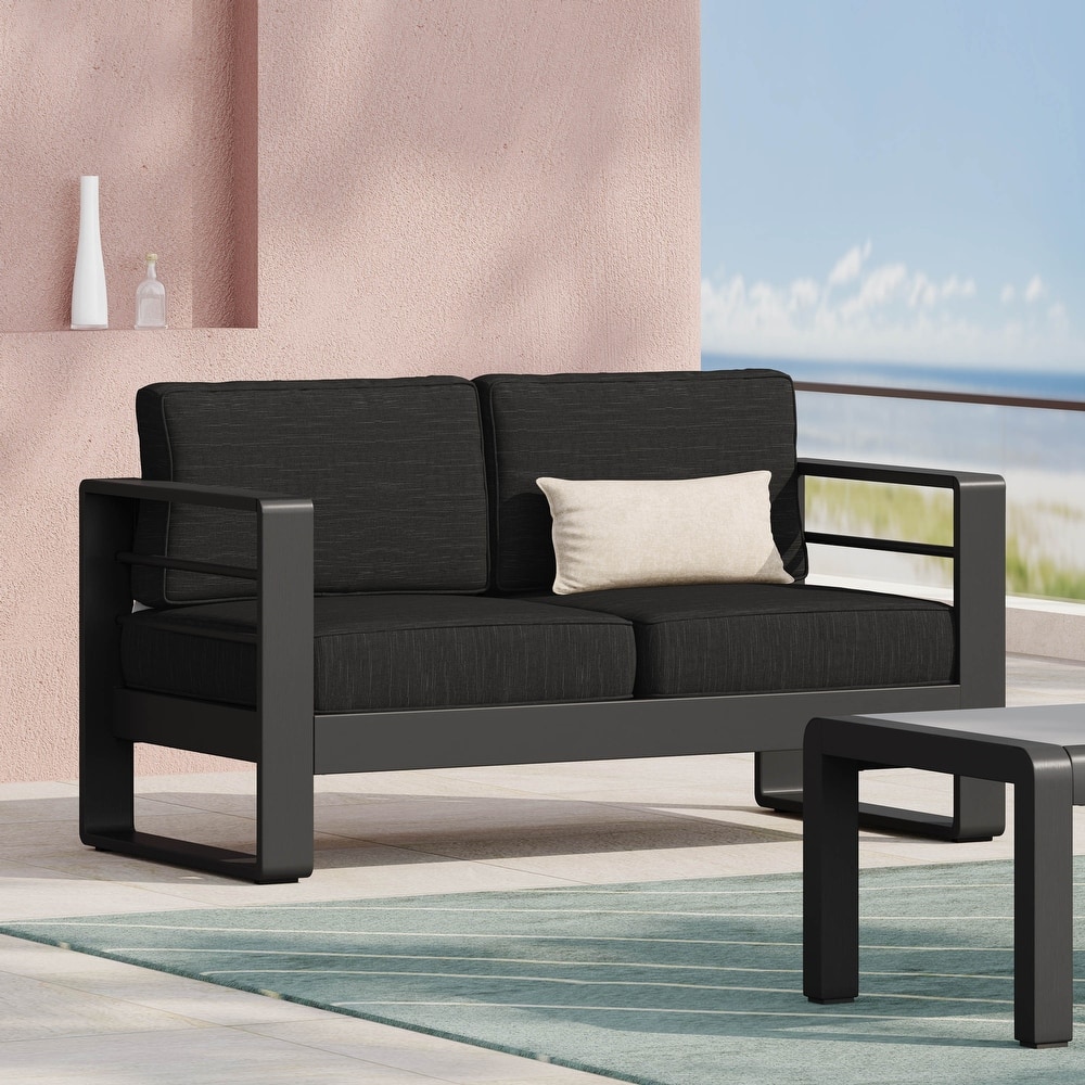 Maya Bay Aluminum Outdoor Loveseat with Cushions by Christopher Knight Home