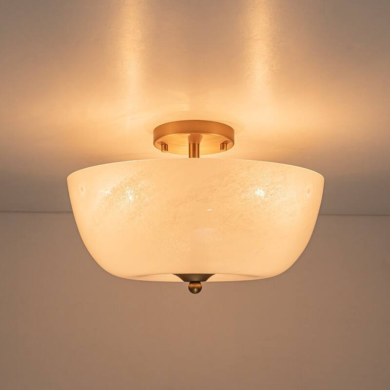 Mid-Century Modern 3-Light Round Opal Glass Semi Flush Mount 14.8in