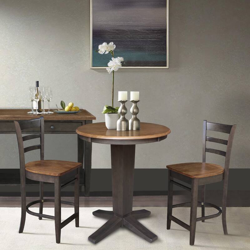 30 in Solid Wood Round Top Counter Height Dining Table with 2 Stools