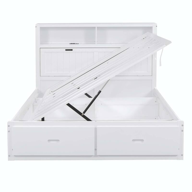 Hydraulic Platform Bed with Storage LED Headboard, Charging Station and 2 Drawers