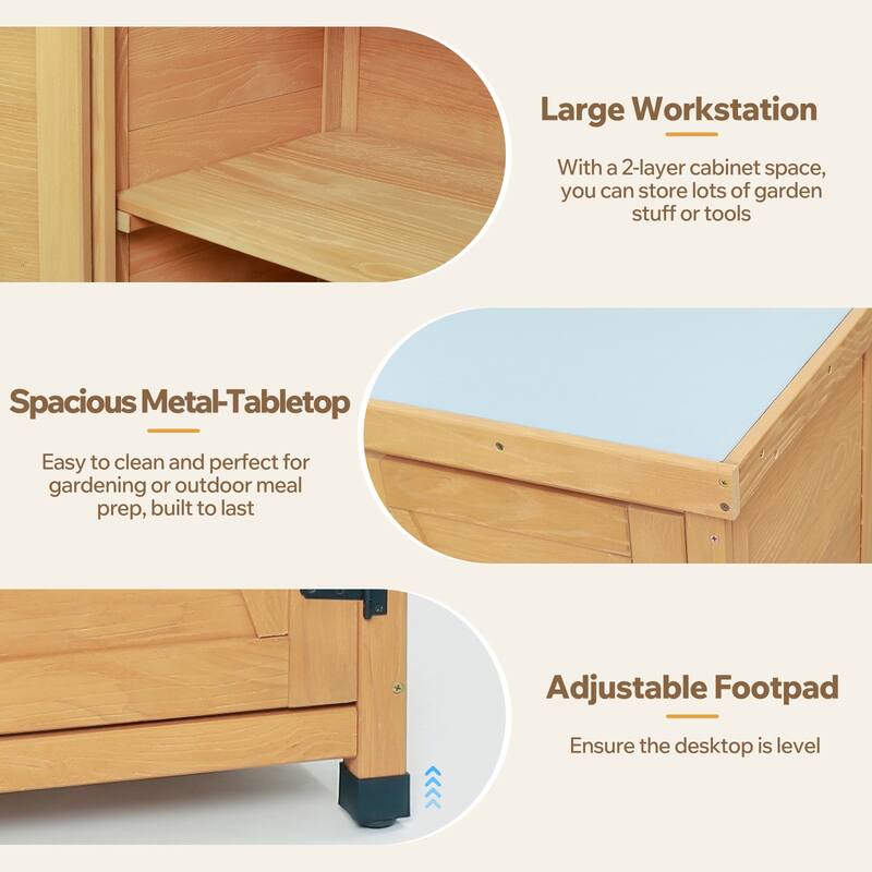 Outdoor Potting Bench with Storage Cabinet, Metal Top & Workstation