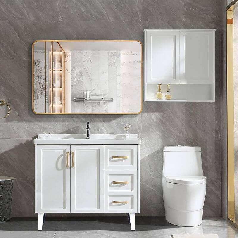 30 in. W x 40 in. H Rectangular Bathroom Wall Mirror - Gold