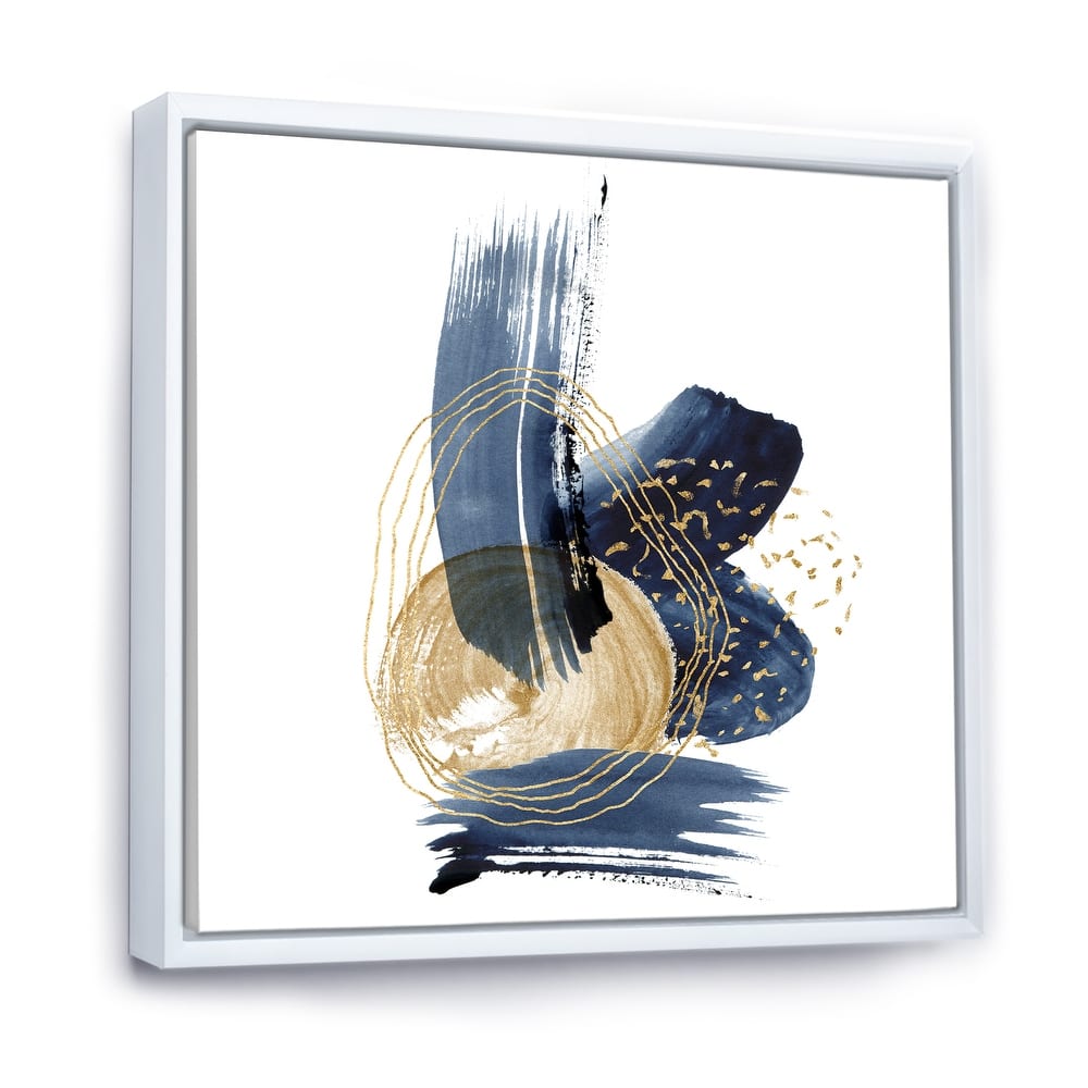 Designart "Landscape of Dark Blue Mountains & Gold Strokes II" Modern Framed Canvas Wall Art Print