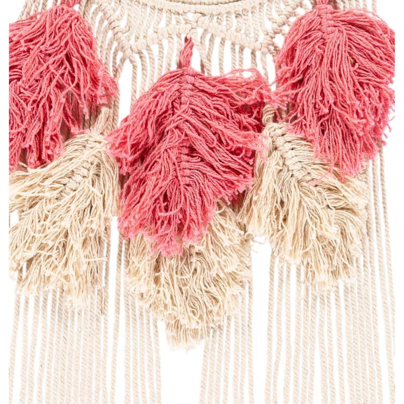 Bianka Fringe Leaf Wooden Hoop Wall Hanging - 32"H x 11"W