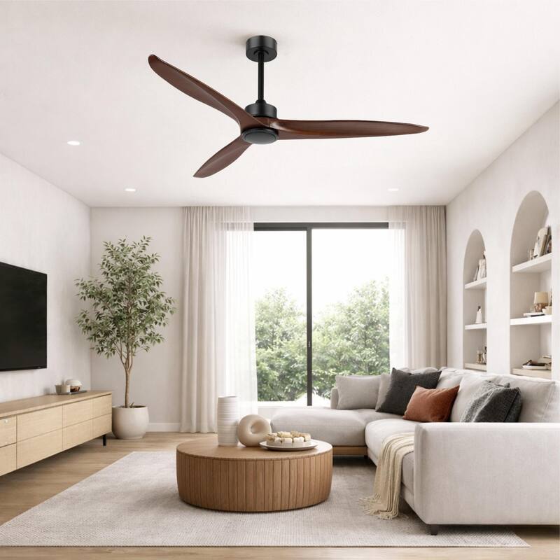 GetLedel 60" Solid Wood 3-Blade DC Motor Ceiling Fan with Remote Control