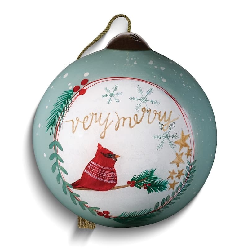 Curata Very Merry Cardinal By Katie Doucette Hand-Painted Glass Ornament