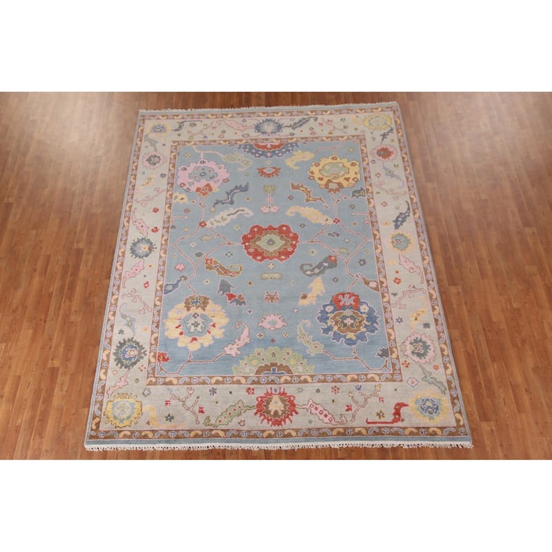 Light Blue Oushak Area Rug Handmade Living Room Wool Carpet - 8'1"x 10'1"