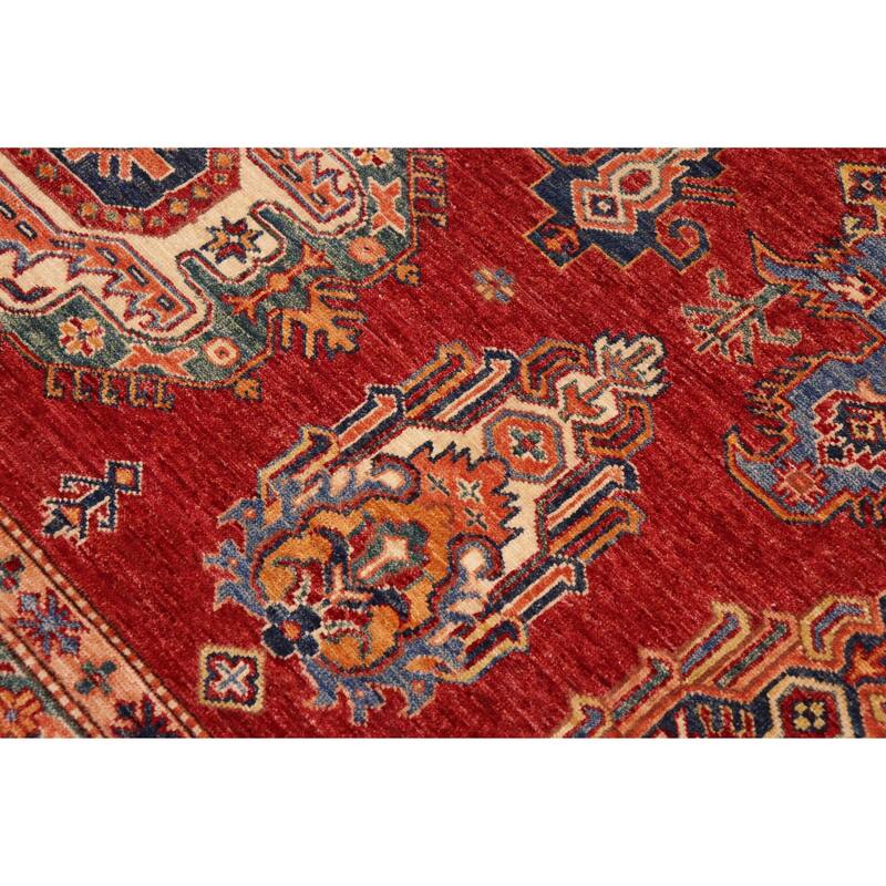 Caucasian Super Kazak Indigo Red/Natural Hand Knotted Wool Rug - 8'10'' x 12'7''