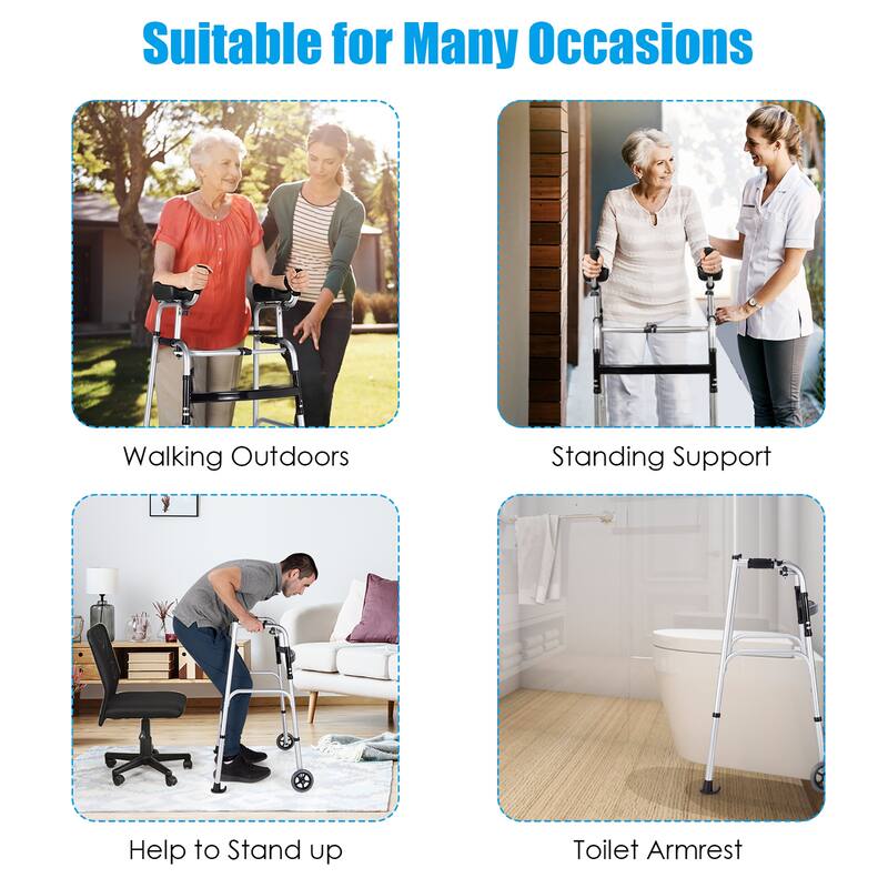 Costway Folding Wheel Walking Frame Adjustable Alloy Walker W/Armrest - See Details