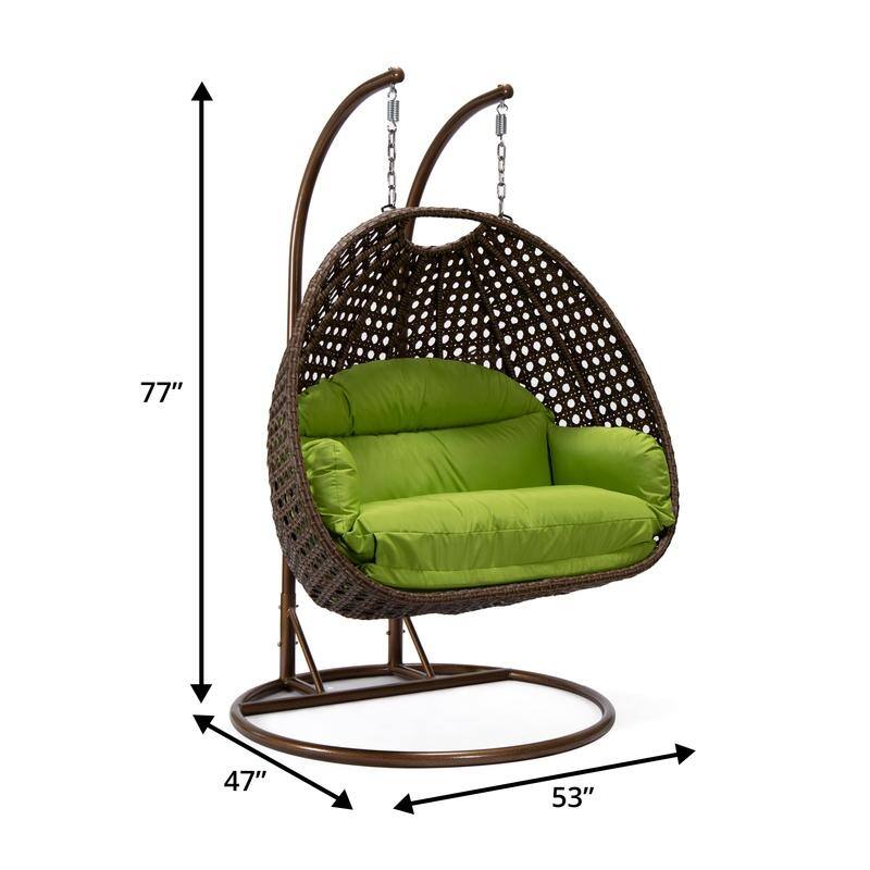 LeisureMod Mendoza Dark Brown 2 Seater Wicker Patio Hanging Double Swing Chair for Patio Porch Backyard Garden - 53"
