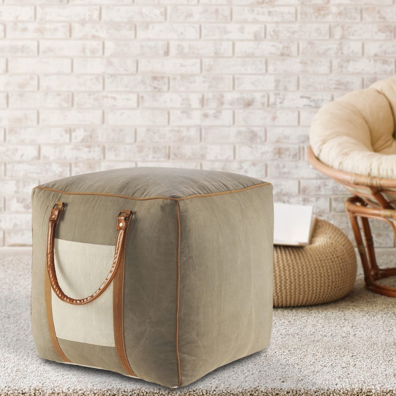 Modern 20" Grey Cotton Blend Ottoman for Seating and Footrest