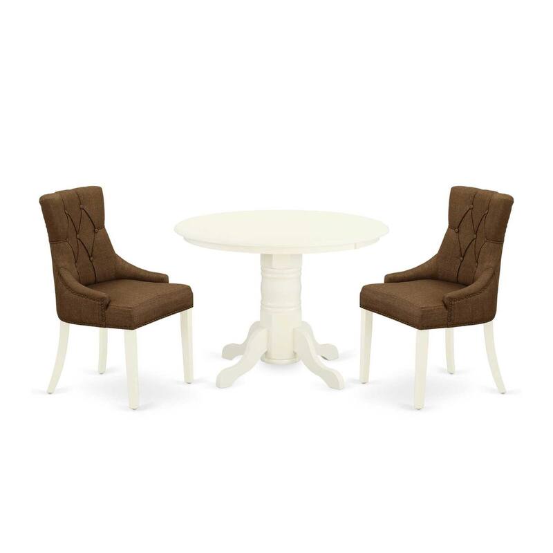 HomeStock 3-Pc Linen white Solid Wood Top - Round Dining Room Set - Seats 4