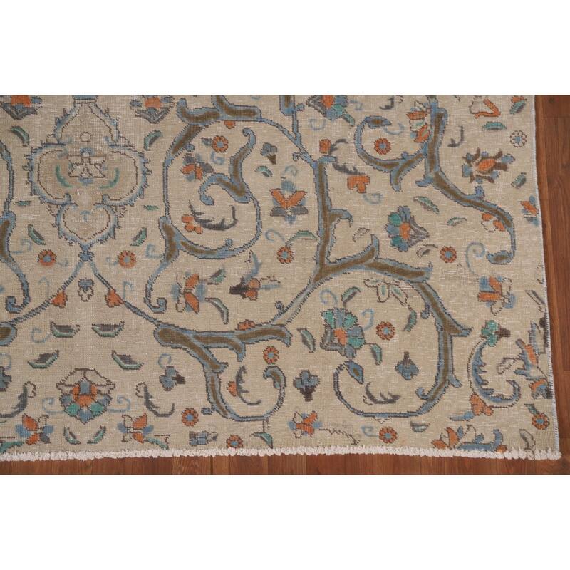 Hand Knotted Oriental 100% Wool Carpet Traditional Floral Beige & Ivories Tabriz Area Rug - 10' 1'' X 6' 10''
