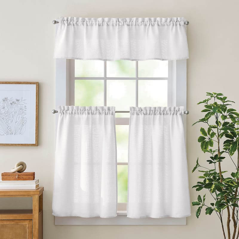 Curtainworks Eldridge Waffle 3-piece Valance & Tier Set - White