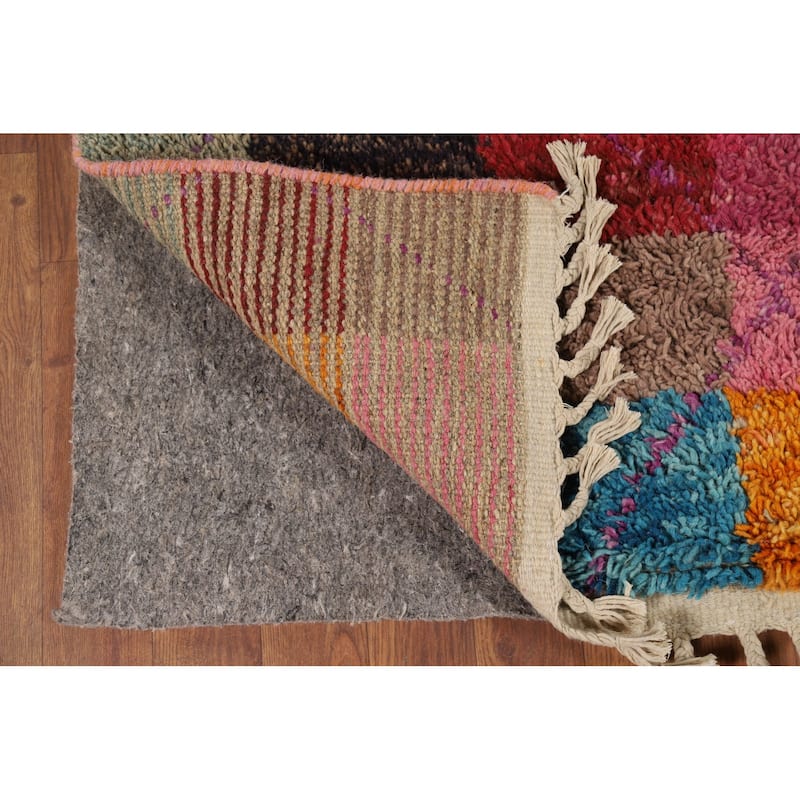 Checkered Plush Moroccan Oriental Area Rug Handmade Wool Carpet - 6'6" x 10'9"