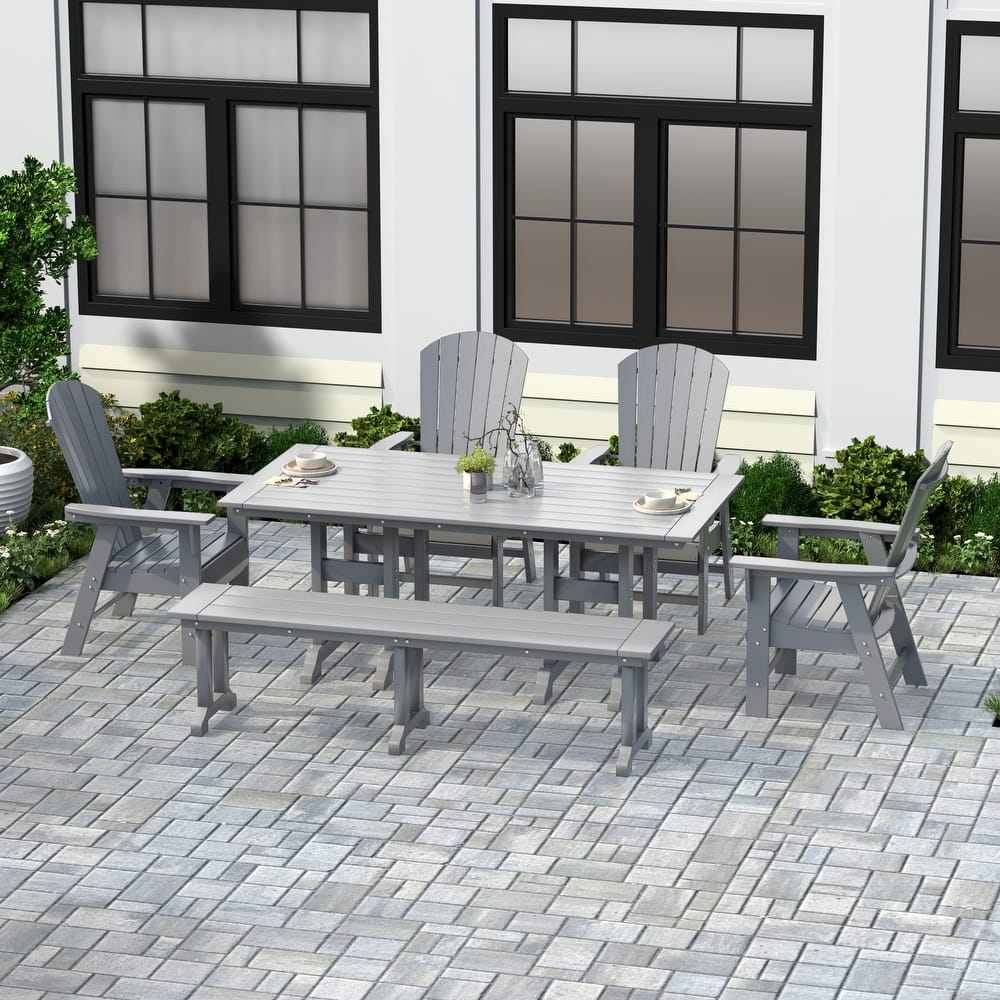 Altura 6-Piece Rectangular Poly Eco-Friendly All Weather Outdoor Dining Set with Bench