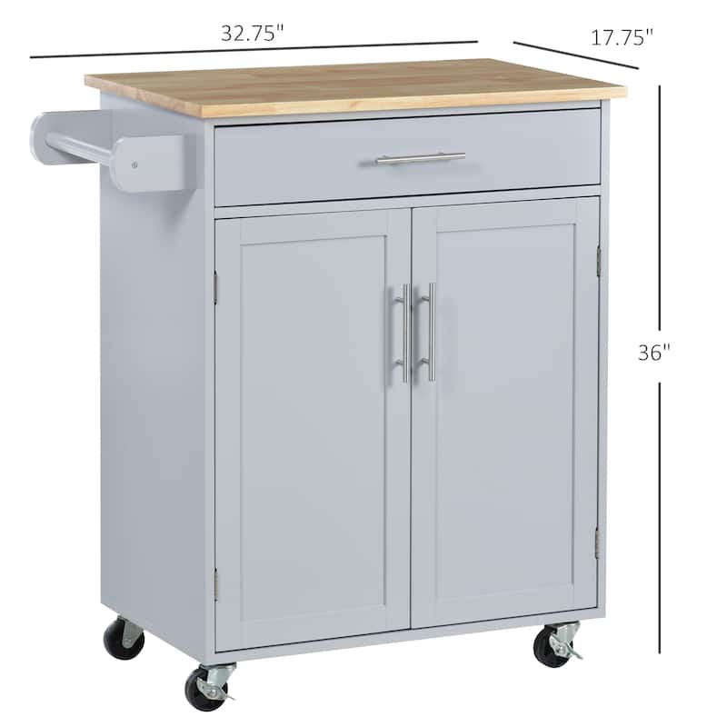 Rubberwood Kitchen Island Cart with Drawer, Shelf and Wheels - 32.75" W x 17.75" D x 36" H