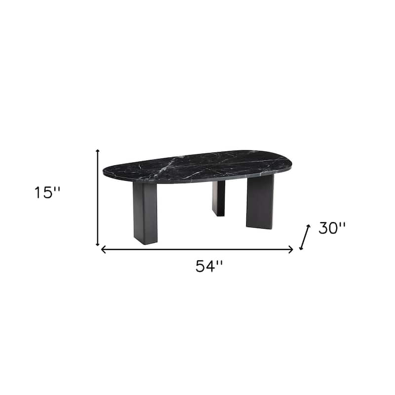 HomeRoots 54" Black Genuine Marble and Wood Free Form Coffee Table - 54 in. x 15 in. x 30 in.