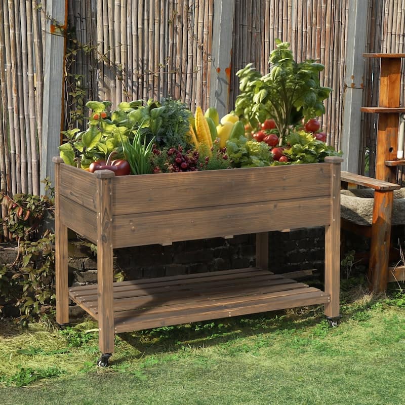 VEIKOUS Wood Raised Garden Bed Planter Box with Four Wheels and Legs, 46.8''W x 22.4''D x 33''H - Rustic