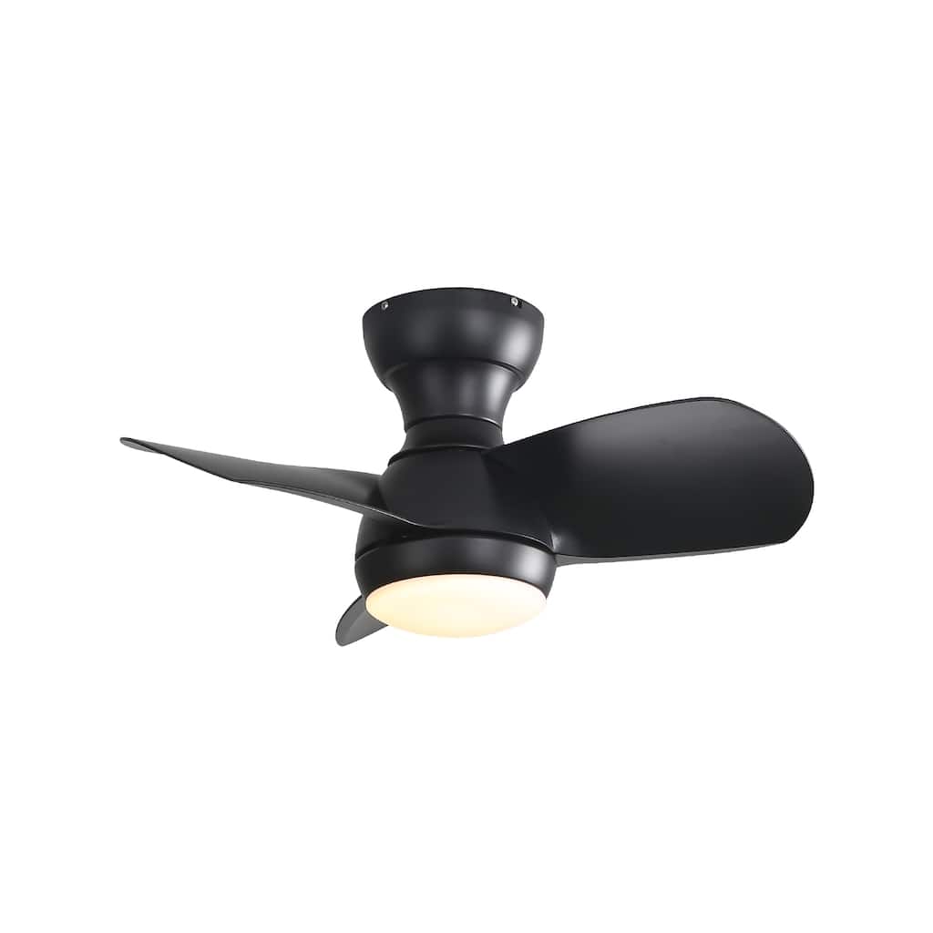 23 Inch Bedroom Ceiling Fan With 3 ABS Blades Remote Control DC Motor Black With 18W Led Light