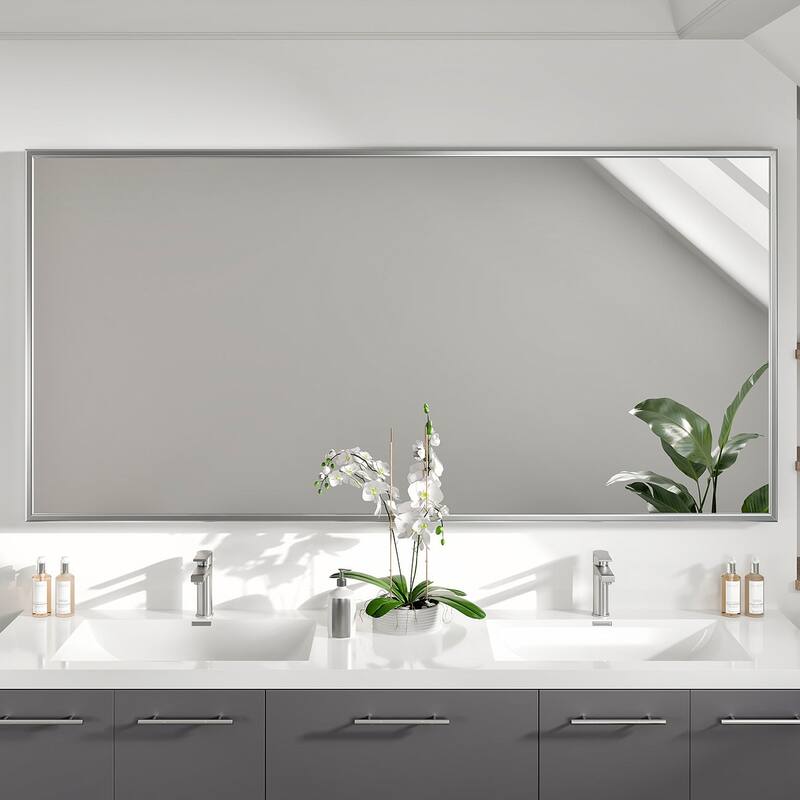 Eviva Vista 72" x 30" Rectangular Brushed Nickel Metal Framed Mirror - Brushed Nickel