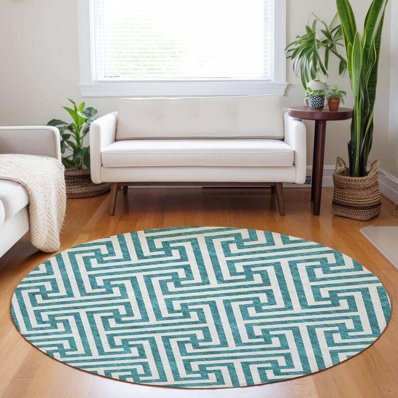 Premium Washable Super Soft Modern Geo Mayfield Rug - Teal - 8' x 8' - Round