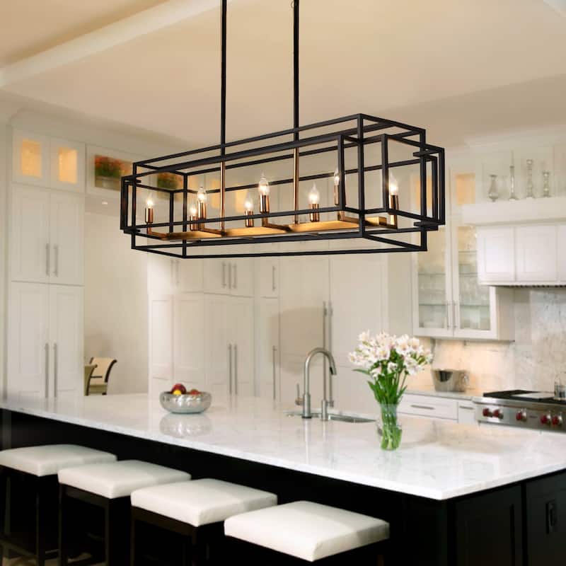 Modern Farmhouse 8-light 42In Rectangle Linear Chandelier for Dining Room