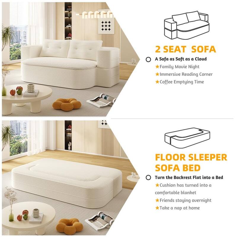 78.7 " W 2-in-1 Convertible Floor Sofa Bed with Multi Functional Blanket and Deep Seating