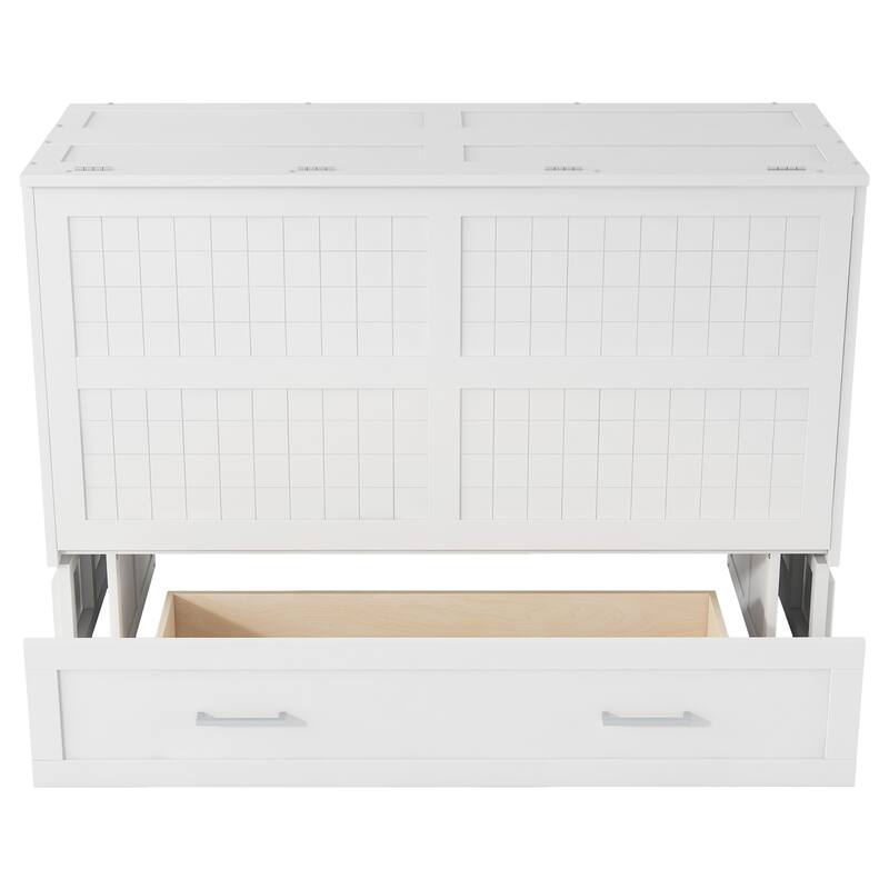 Queen Size Mobile Murphy Bed with Large Storage Drawer, 2 Side Shelves, and Foldable Design