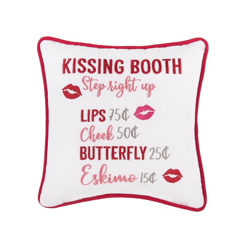 10" x 10" Kissing Booth Valentine's Day Embroidered Small/Petite Accent Pillow