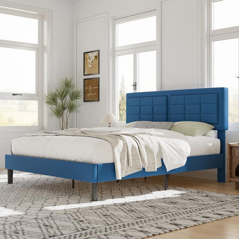 VECELO Bed Frame with Adjustable Headboard Upholstered Button Tufted Platform Bedframe with Wood Slats Support