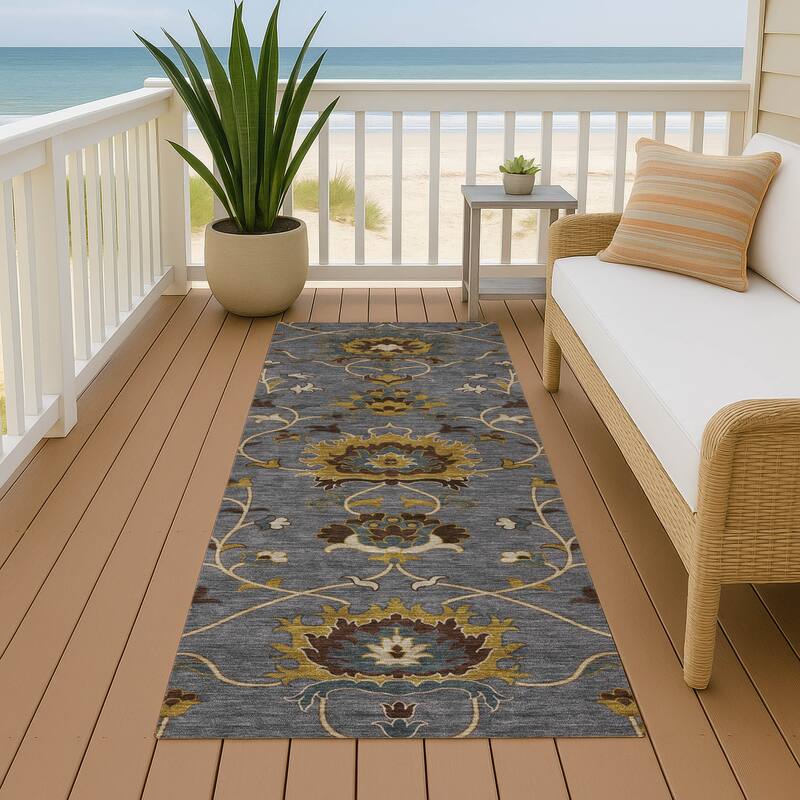 Machine Washable Indoor/ Outdoor Traditional Luna Chantille Rug - Gray - 2'3" x 7'6"